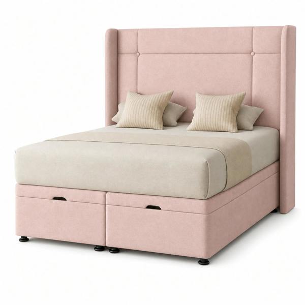 Great British Beds Dingley Winged Divan Ottoman Bed - Pink Plush