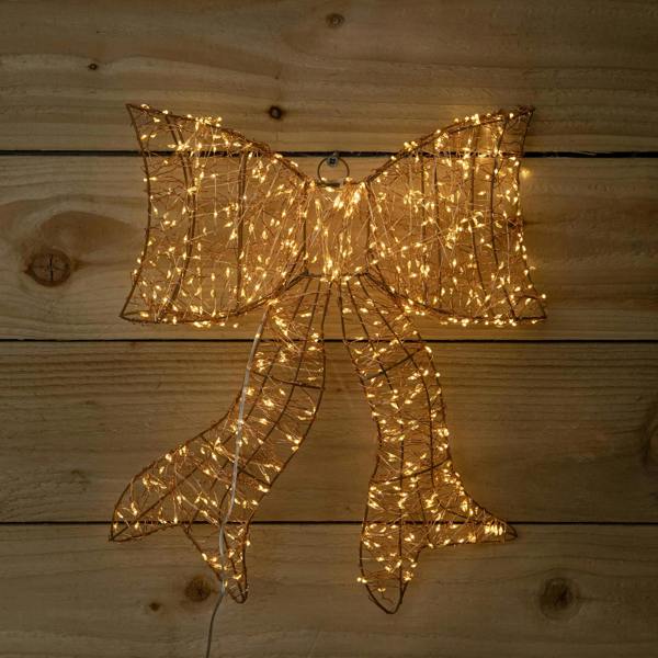 Samuel Alexander 43cm Light up Gold Christmas Bow with 650 Warm White LEDs