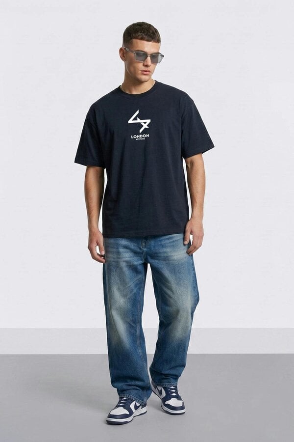 London Attitude Oversized Heavyweight T-Shirt with Varsity Back Print in White