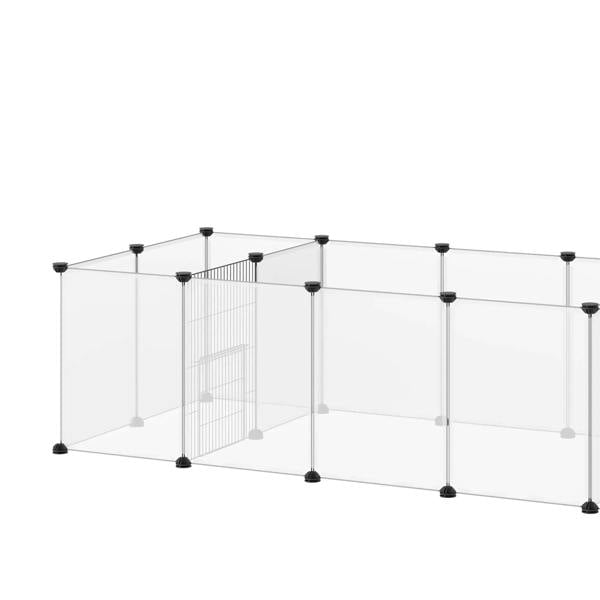 White small pet cage enclosure with clear panels and black corner posts for structure