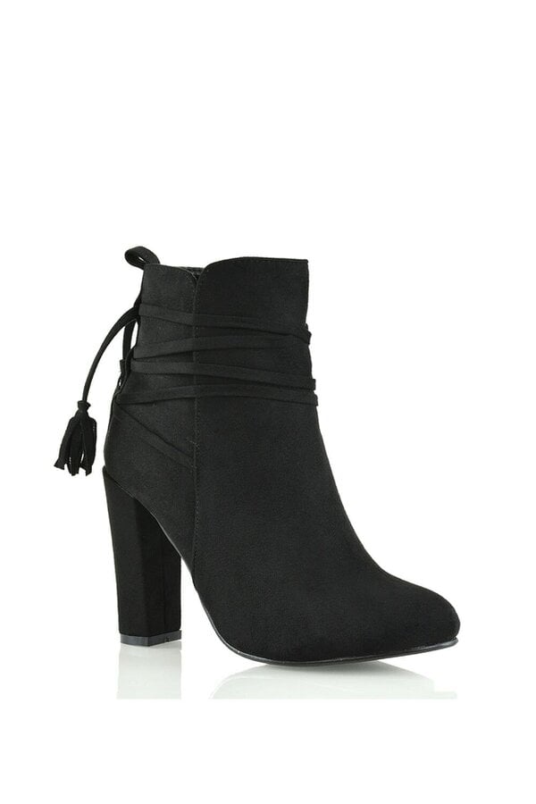 XY LONDON Tie up Tassel Detail Block High Heel Ankle Boots