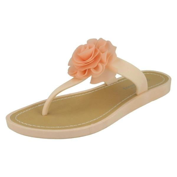 Savannah Ladies Savannah Flat Toepost Rose Trim Sandals