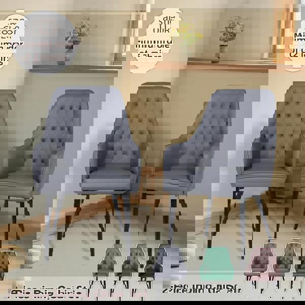 Furniture One Dining Chairs Set of 2, PVC Leather Upholstered Kitchen Chair, Accent Armchair with Metal Frame-Dining Room, Living Room, Restaurants