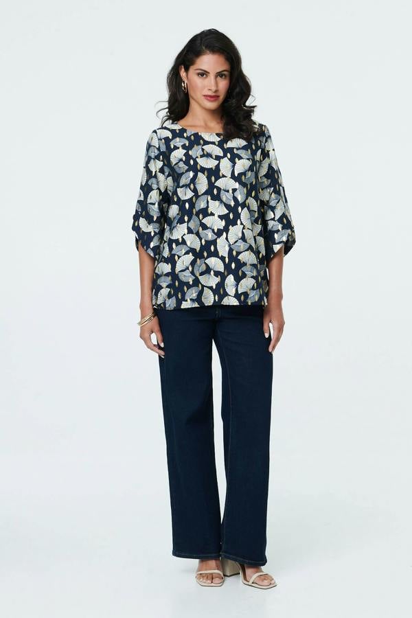 Navy | Abstract Metallic Print 3/4 Sleeve Tunic