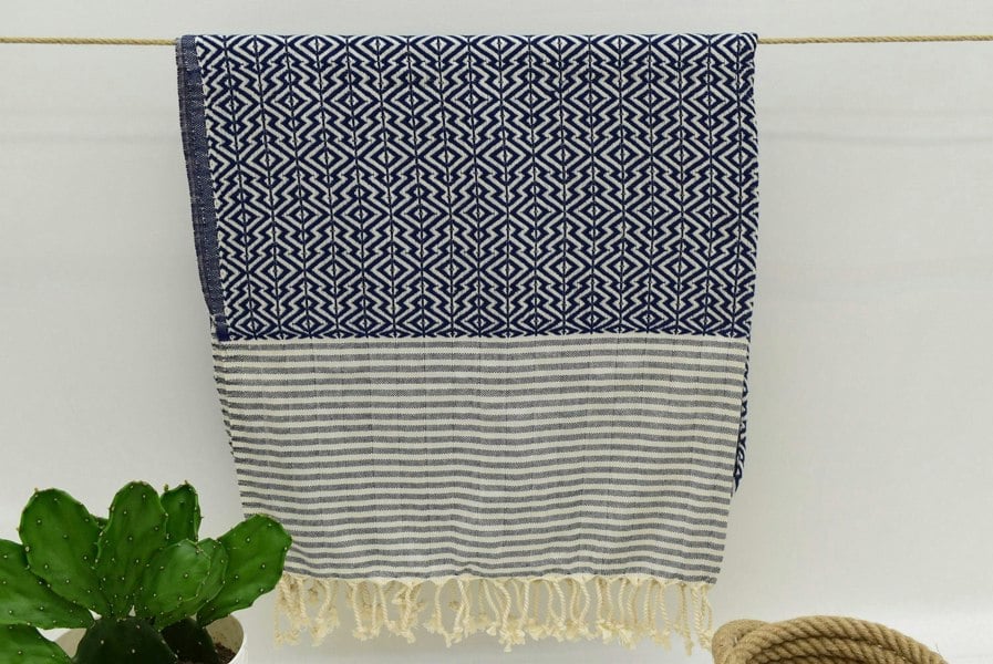 Nisa Hammam towel Navy Blue and White