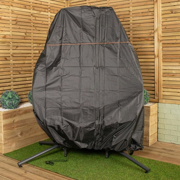 Samuel Alexander 2 Seater Hanging Garden Rattan Egg Chair with Steel Frame and Waterproof Cover in Grey
