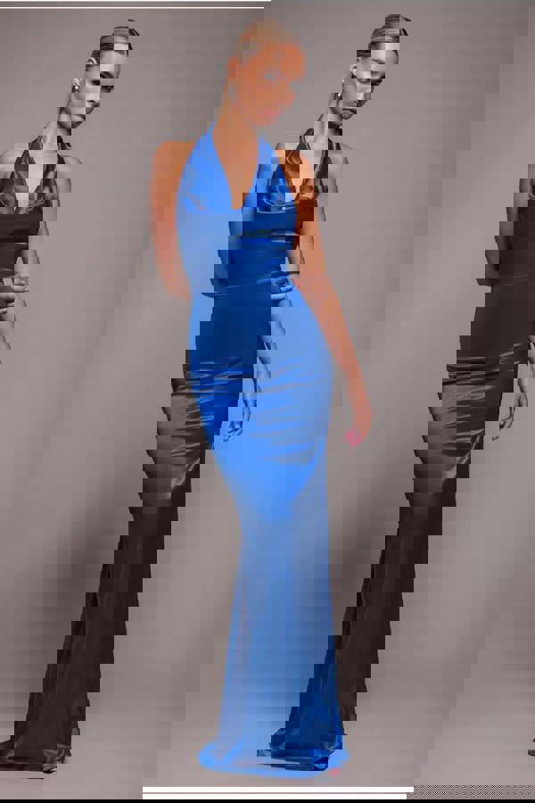 Halter Cowl Neck Back Maxi Dress - Royal Blue DR4387