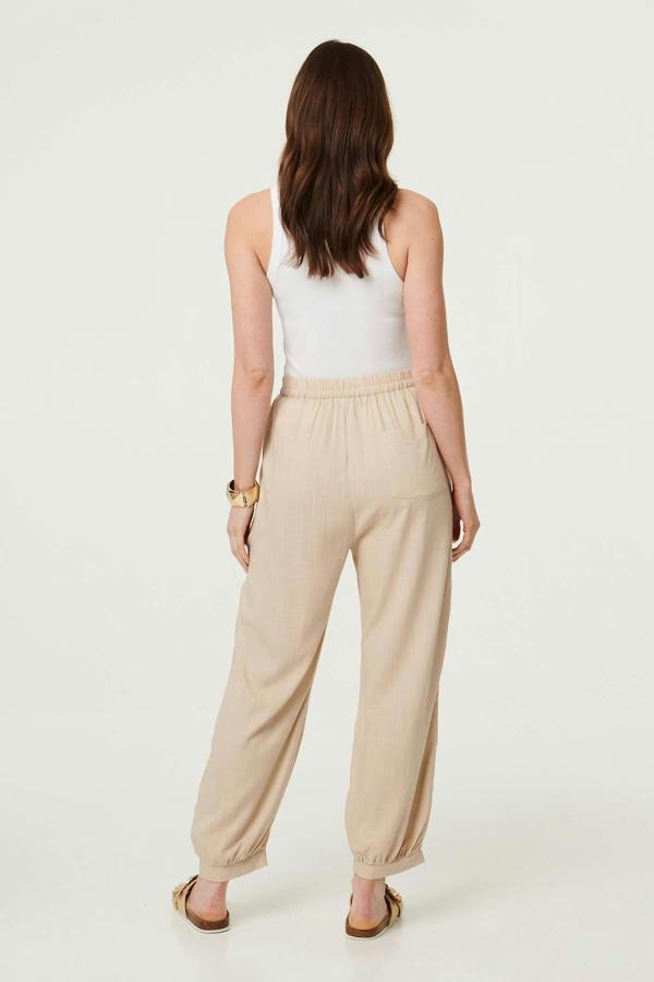 Linen | Lace Trim Drawstring High Waist Trousers