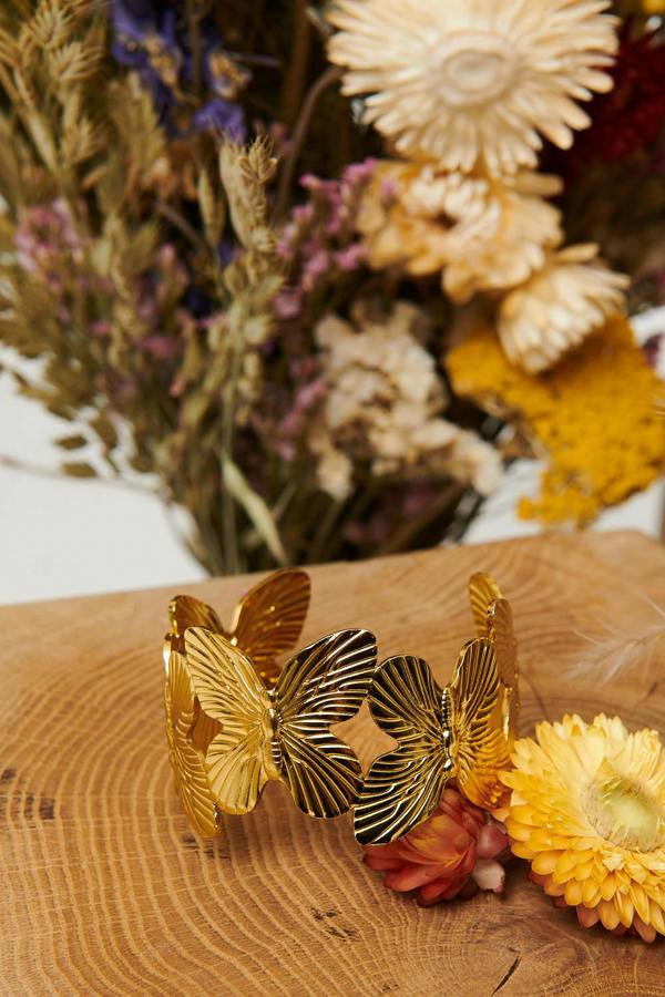 Gold | Butterfly Metallic Texture Wide Bracelet