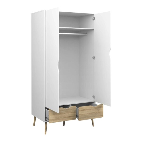 Wyld Haus Sapporo 4 Piece Bedroom Set - Wardrobe + 2 Bedsides Table + Chest of Drawers White and Natural Oak Effect