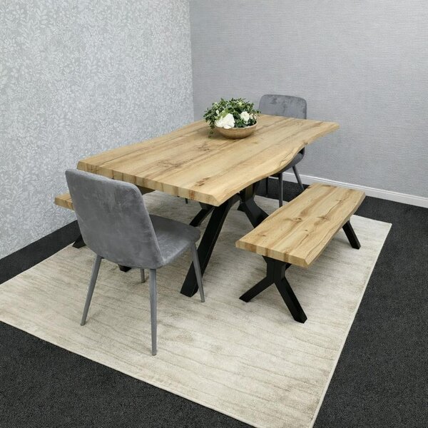 Kosy Koala Dining Table Set with 2 Benches and 2 Grey Velvet Chairs Stylish Dining Room Furniture