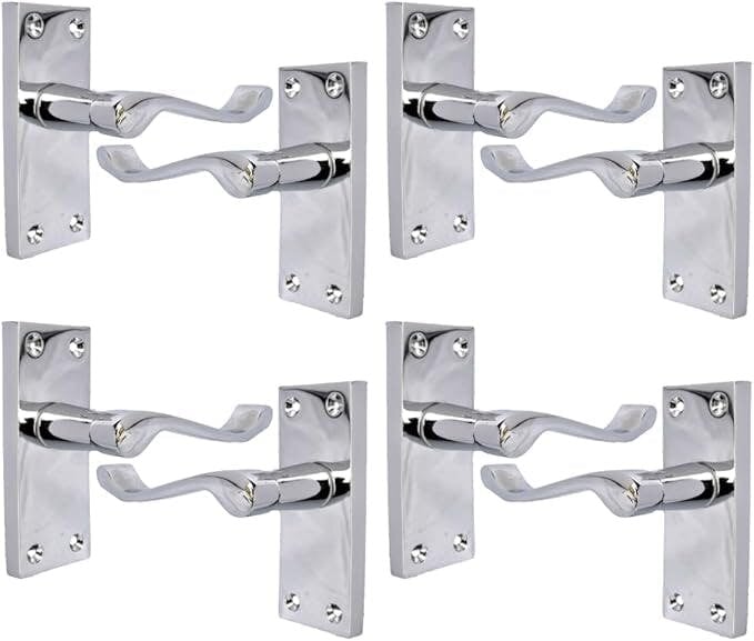EDH Door Hardware Polished Chrome Victorian Scroll Door Handles – Handle Only or Handle + Tubular Latch – 118mm x 42mm - 4 PAIR OF HANDLES