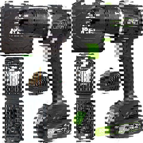 Mylek Cordless Drill 20V Brushless Driver Impact Hammer Action Combi Set with 56 Piece Accessory Set