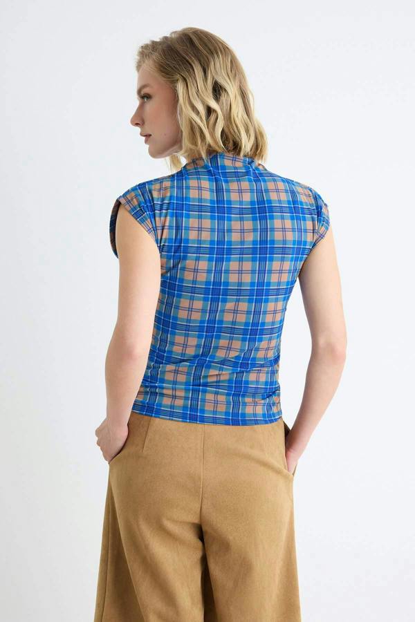 WOVCOR High Neck Sleeveless Fitted Mesh Blouse