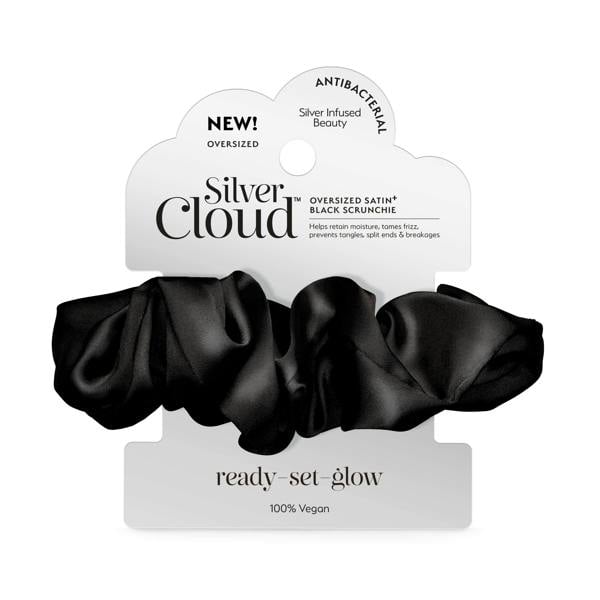 Silver Cloud Beauty Silver Cloud Satin Oversized Black Scrunchie