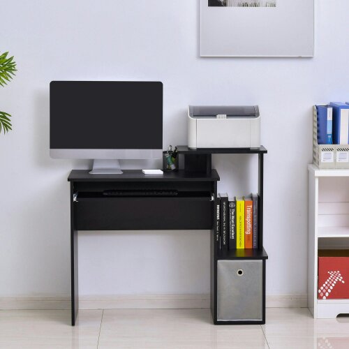 Wyld Haus Noelni 100cm Wooden Black Home Office Desk With Sliding Keyboard Tray Drawer And Shelving