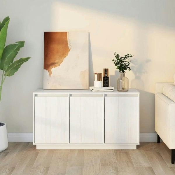 Berkfield Sideboard White 111x34x60 cm Solid Wood Pine