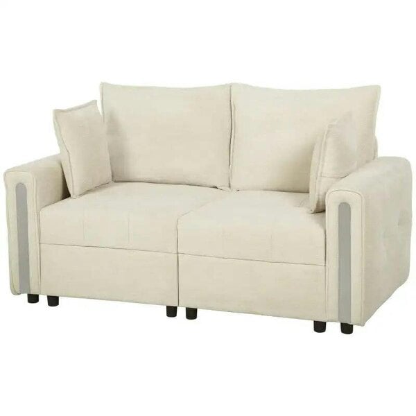 Bobobiy 2 Seater Sofa with Lift-Up Storage, 168 cm Comfy Velvet Small Couch with Wide Deep Seat, Plush Backrest, Thick Padding, 2 Pillows, Beige
