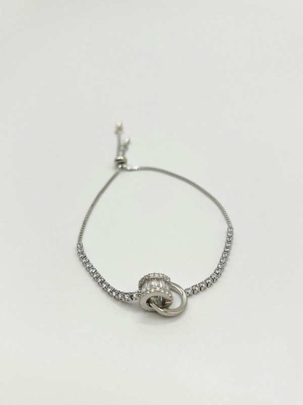SVNX Double Ring Diamante Bracelet In Silver Colour - Gift Boxed