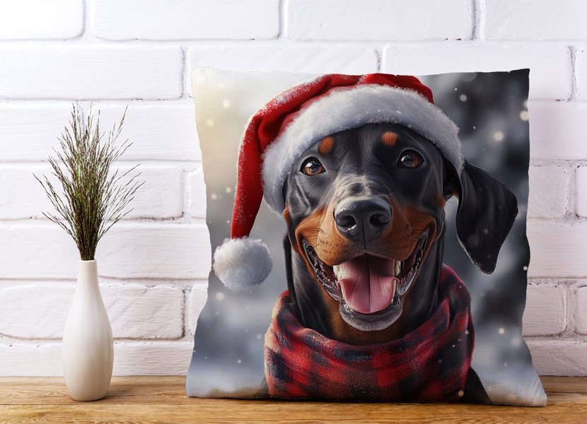 Warren Reed Christmas Doberman Cushion