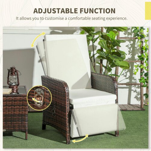 Wyld Haus Nomo Cream and White Rattan 3 Piece Garden Outdoor Bistro Set With Cushions And Storage Function