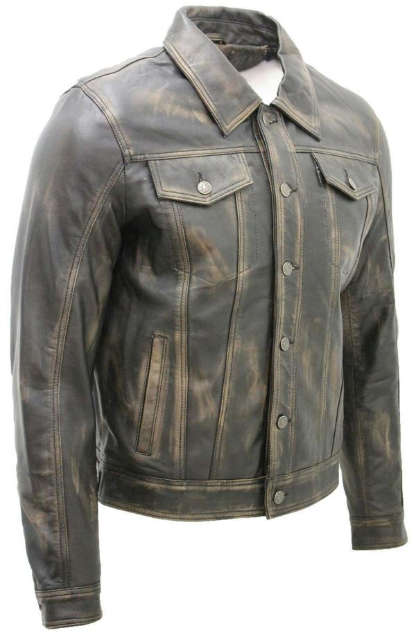 Infinity Leather Men’s Retro Leather Trucker Jacket-Constantine