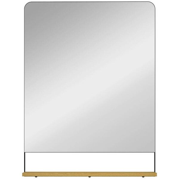 Wall Mirror with Wood Shelf - Black
