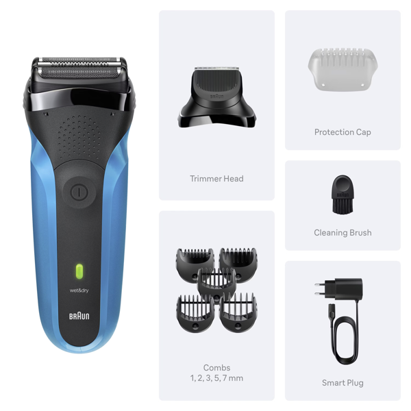 Braun Series 3 Shave&Style 310BT Electric Shaver, Wet & Dry Razor for Men - Black/Blue