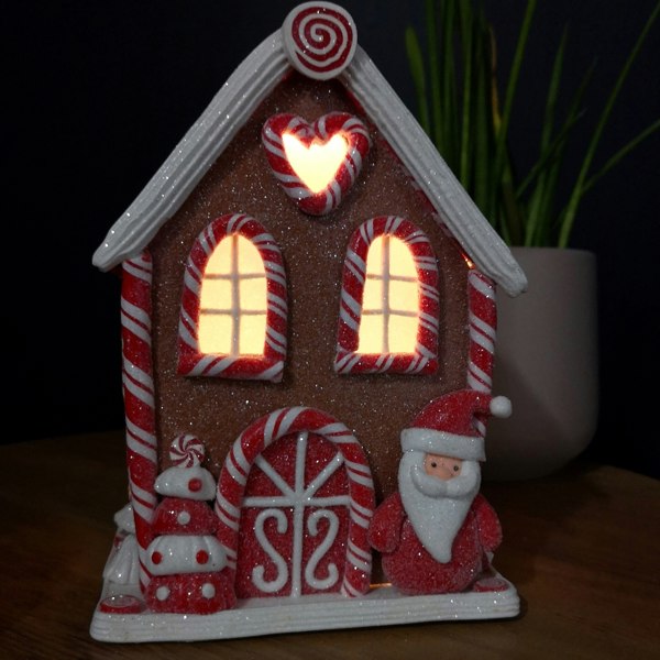 Samuel Alexander 20cm Battery Operated LED Gingerbread Santa Candy Cabin Christmas Decoration