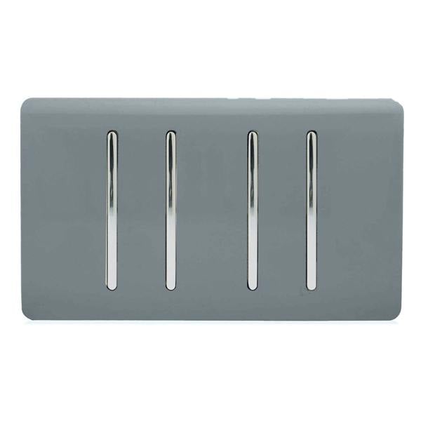Trendi Switch 4 Gang Light Switch (3x 1 or 2 Way & 1 x Intermediate)in Warm Grey