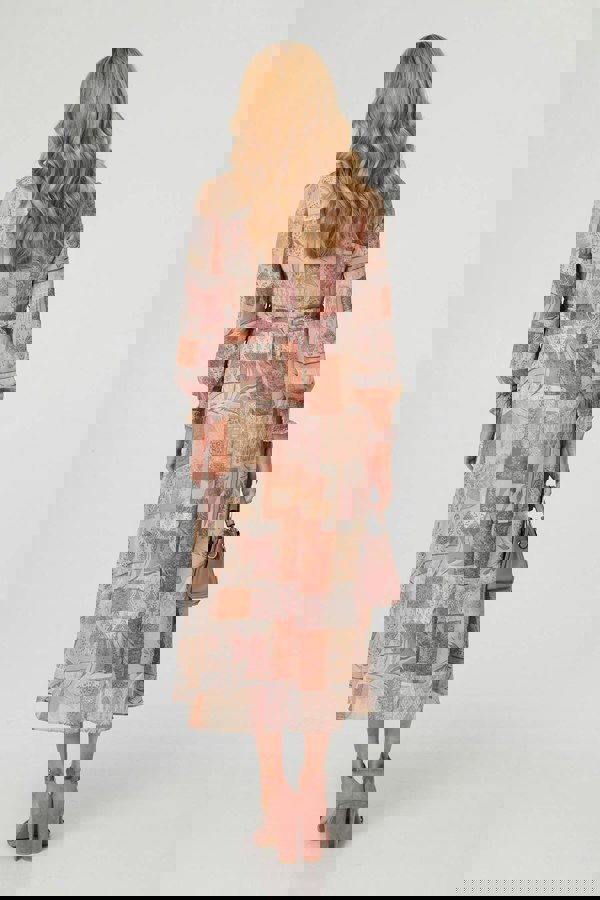 Rust | Patchwork Tie Long Sleeve Maxi Dress
