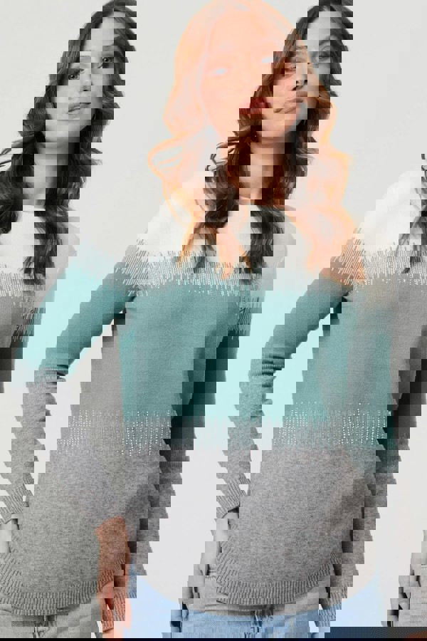 Green | Sparkly Colour Block Curve Hem Jumper
