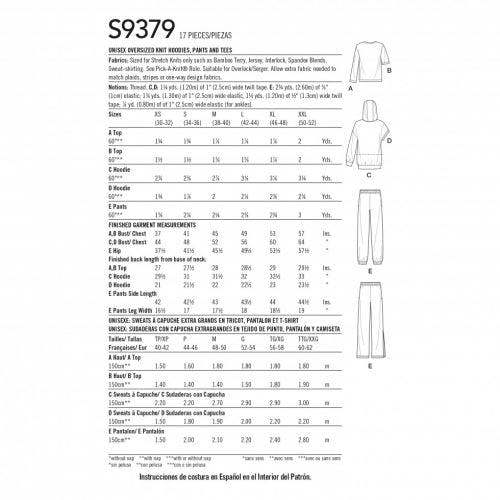Simplicity Sewing Pattern 9379, Hoodies, Tops, Trousers for Women, Men, A (XS-S-M-L-XL-XXL) - Easy