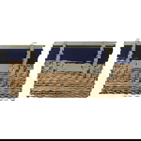 Antique Wash Navy Lined Willow Picnic Basket with Pinewood Lid