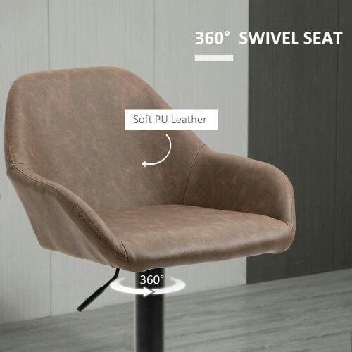 Bobobiy Bar Stools Set of 2, Height Adjustable Swivel Barstools, PU Leather Kitchen Stools with Backs, Counter and Dining Room, Dark Brown