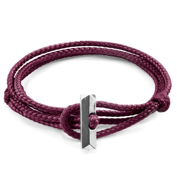 Anchor & Crew Aubergine Purple Oxford Silver and Rope Bracelet