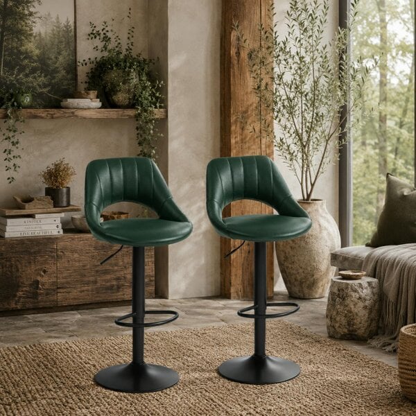 Wyld Haus Nimba Set Of 2 Dark Green Faux Leather Counter Bar Stools