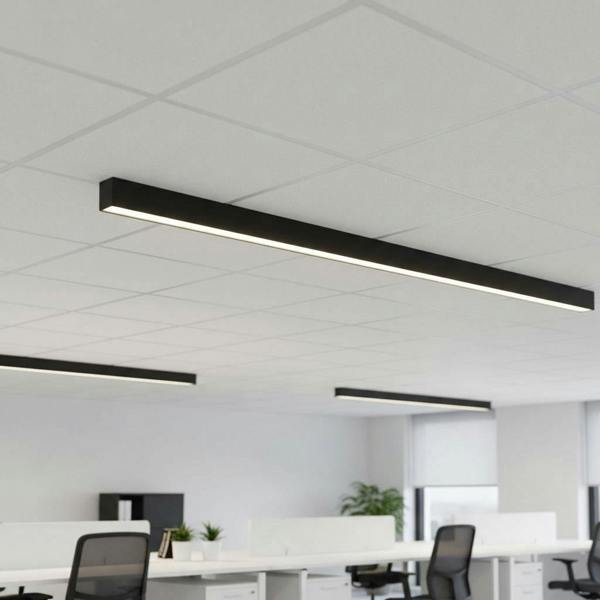 black surface mounted linear light fitted in a modern office 