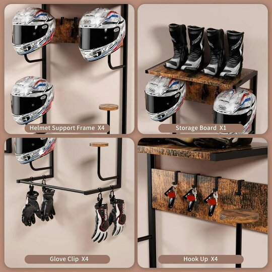 Havendro Motorcycle Helmet Holder Wall-Mounted Helmet Rack with 4 Glove Chips& Hooks