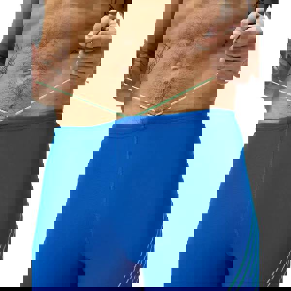 Blue Speedo Hyperboom Placement swim jammer with green accents