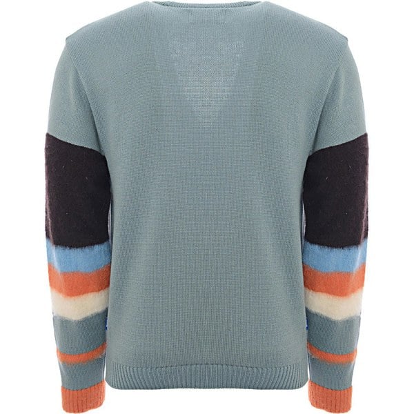 Awake NY Men's Green Striped Sleeve Mohair Cardigan