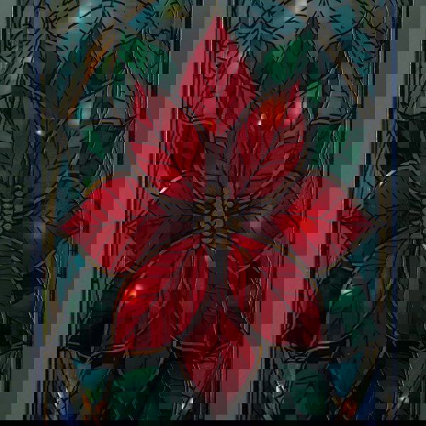 Samuel Alexander 21cm Battery Operated Light up Double Sided Stained Glass Poinsettia Decoration with LEDs