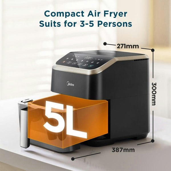 Midea 5L Air Fryer with Visible Window, Heatxpress Technology, 7-in-1 Presets, 90% Less Oil, Non-Stick, 1600W