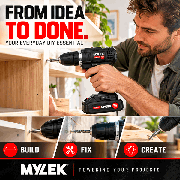 Mylek 18V Cordless Li-ion Drill And 13 Piece Accessory Set