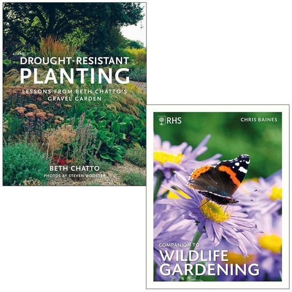 Drought-Resistant Planting By Beth Chatto & RHS Companion to Wildlife Gardening By Chris Baines 2 Books Collection Set