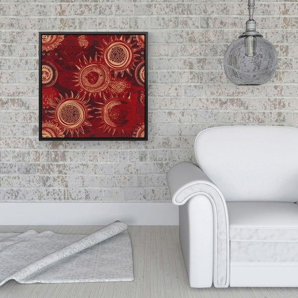 Warren Reed Abstract Red Moon and Sun Framed Canvas