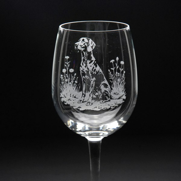 Glyptic Glass Art German Pointer Dog Crystal Wine Glass - Hand Etched/Engraved Gift
