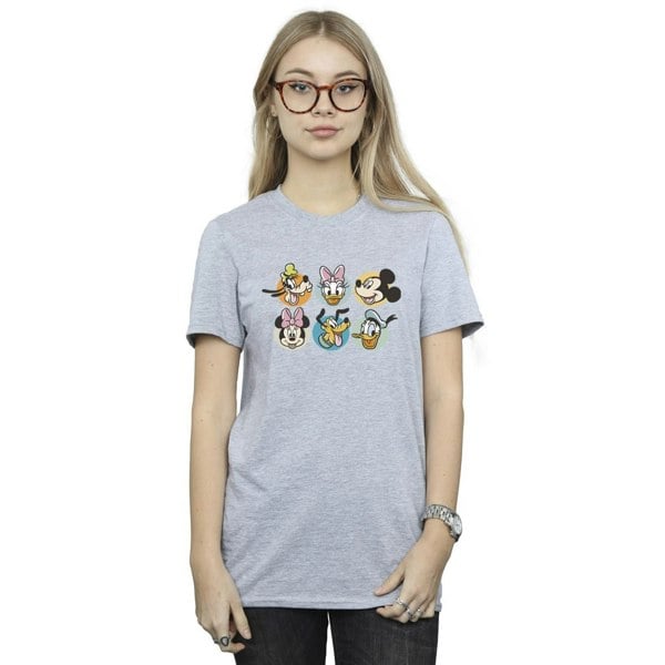 Disney Womens/Ladies Mickey Mouse And Friends Faces Cotton Boyfriend T-Shirt - Sports Grey