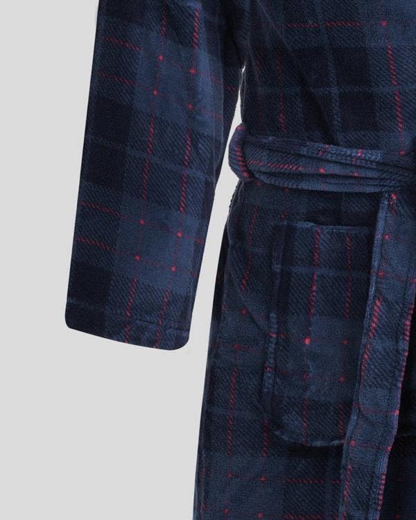 Steel & Jelly Men’s Canary Navy & Red Check Supersoft Fleece Dressing Gown