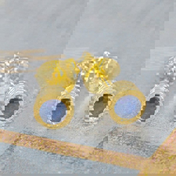 Blue Sapphire September Birthstone Gold plated Silver Stud Earrings